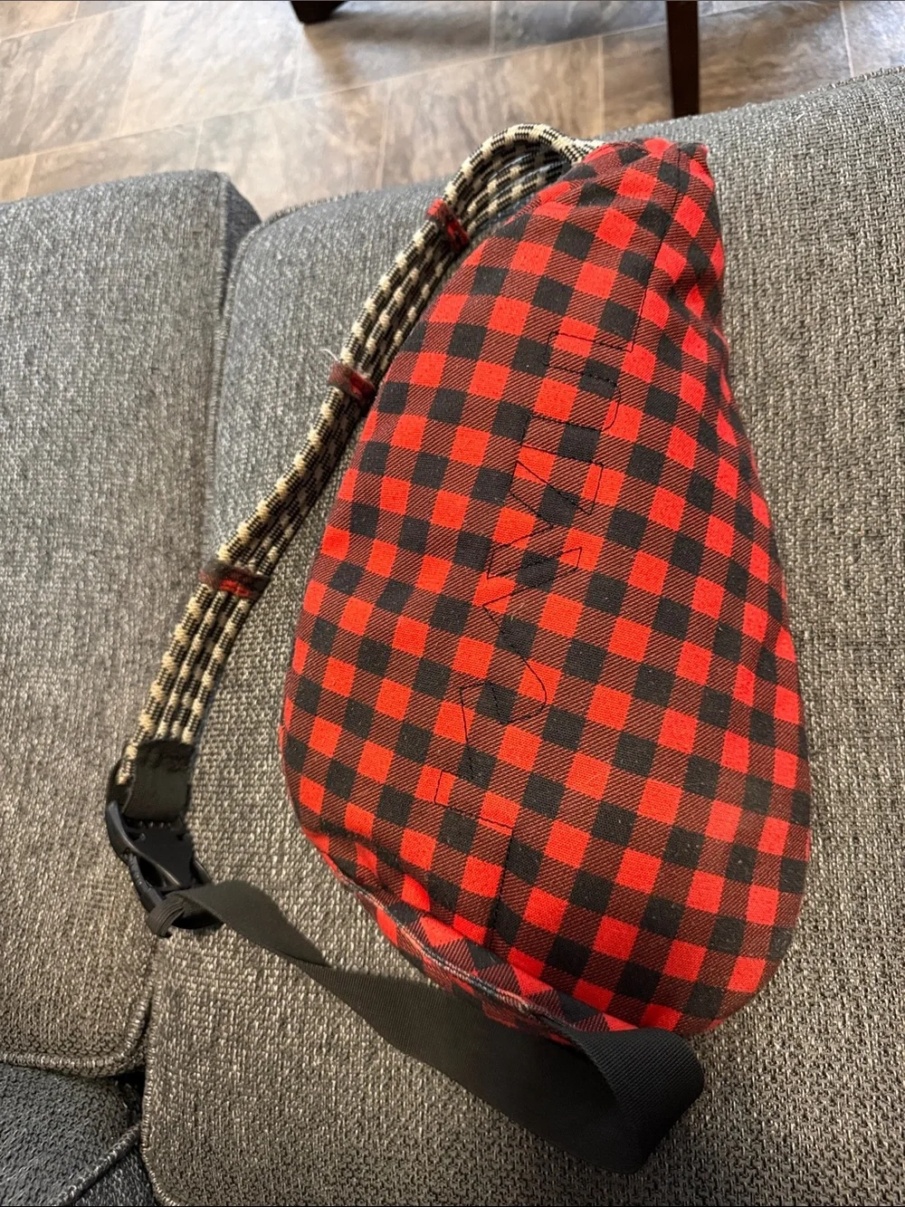 Kavu Red and Black Plaid Rope Sling Bag